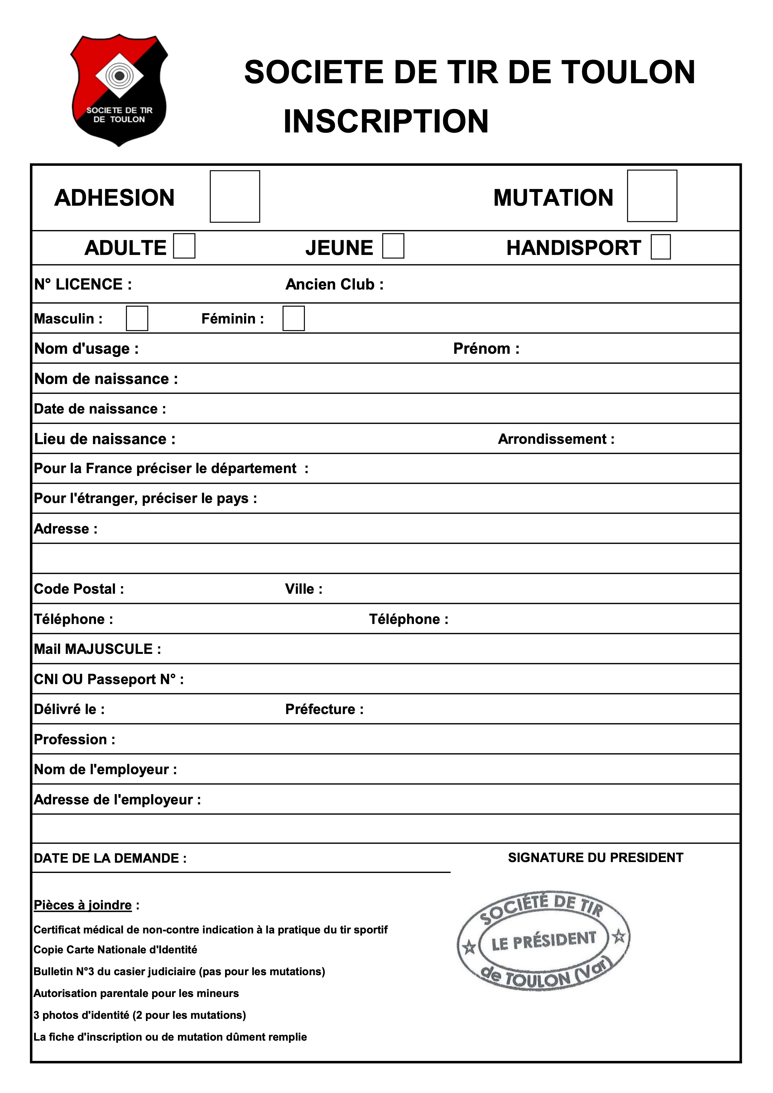 Fiche d'inscription sans signature  74